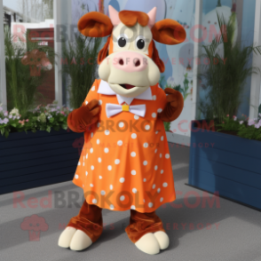 Orange Guernsey cow mascot costume character dressed with Dress and Bow ties