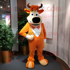 Orange Guernsey cow mascot costume character dressed with Dress and Bow ties