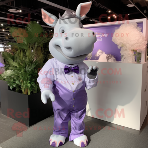 Lavender Rhinoceros mascot costume character dressed with Button-Up Shirt and Earrings