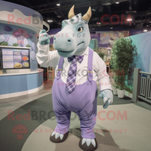 Lavender Rhinoceros mascot costume character dressed with Button-Up Shirt and Earrings