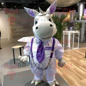 Lavender Rhinoceros mascot costume character dressed with Button-Up Shirt and Earrings