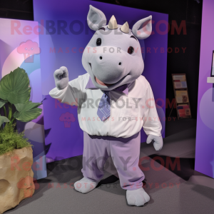 Lavender Rhinoceros mascot costume character dressed with Button-Up Shirt and Earrings