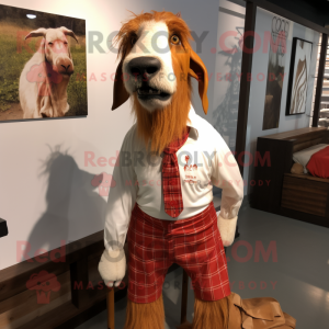 Red Boer goat mascot costume character dressed with Henley Shirt and Ties