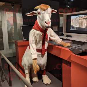 Red Boer goat mascot costume character dressed with Henley Shirt and Ties