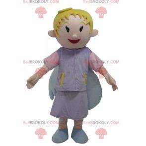 Mascotte d'ange blond souriant avec de jolies ailes -