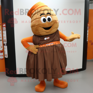 Brown Orange mascot costume character dressed with Maxi Skirt and Cummerbunds