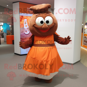 Brown Orange mascot costume character dressed with Maxi Skirt and Cummerbunds