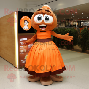 Brown Orange mascot costume character dressed with Maxi Skirt and Cummerbunds