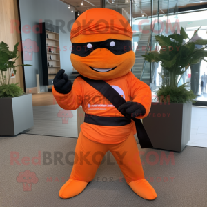 Orange Ninja mascot costume character dressed with Mini Skirt and Pocket squares