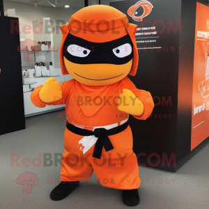 Orange Ninja mascot costume character dressed with Mini Skirt and Pocket squares