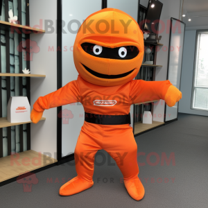 Orange Ninja mascot costume character dressed with Mini Skirt and Pocket squares