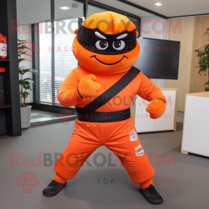 Orange Ninja mascot costume character dressed with Mini Skirt and Pocket squares