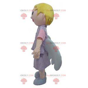 Smiling blond angel mascot with pretty wings - Redbrokoly.com