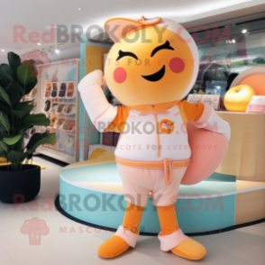 Peach Scented candle mascot costume character dressed with Playsuit and Belts