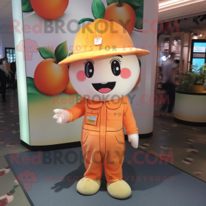 Peach Scented candle mascot costume character dressed with Playsuit and Belts