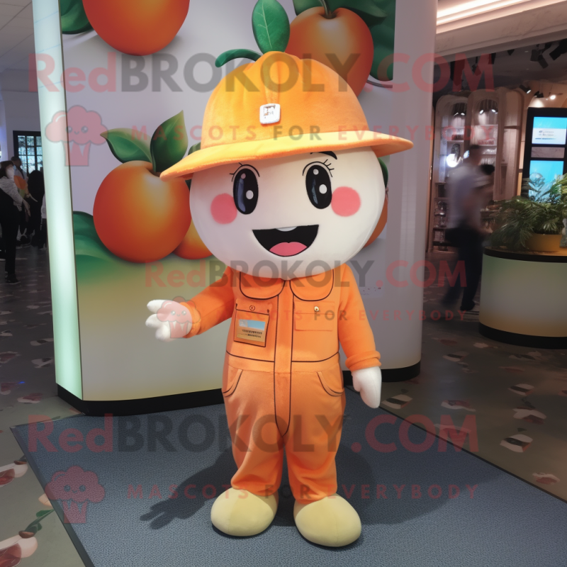 Peach Scented candle mascot costume character dressed with Playsuit and Belts Peach Scented candle mascot costume character dressed with Playsuit and Belts