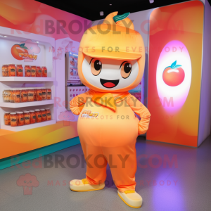 Peach Scented candle mascot costume character dressed with Playsuit and Belts