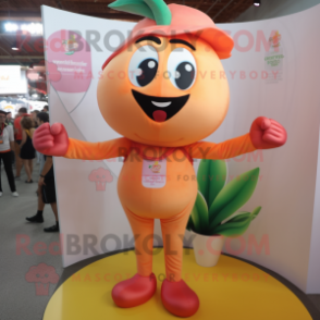 Peach Scented candle mascot costume character dressed with Playsuit and Belts