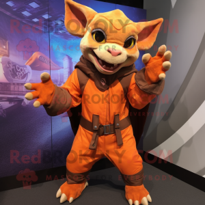 Orange Gargoyle mascot costume character dressed with Jacket and Gloves