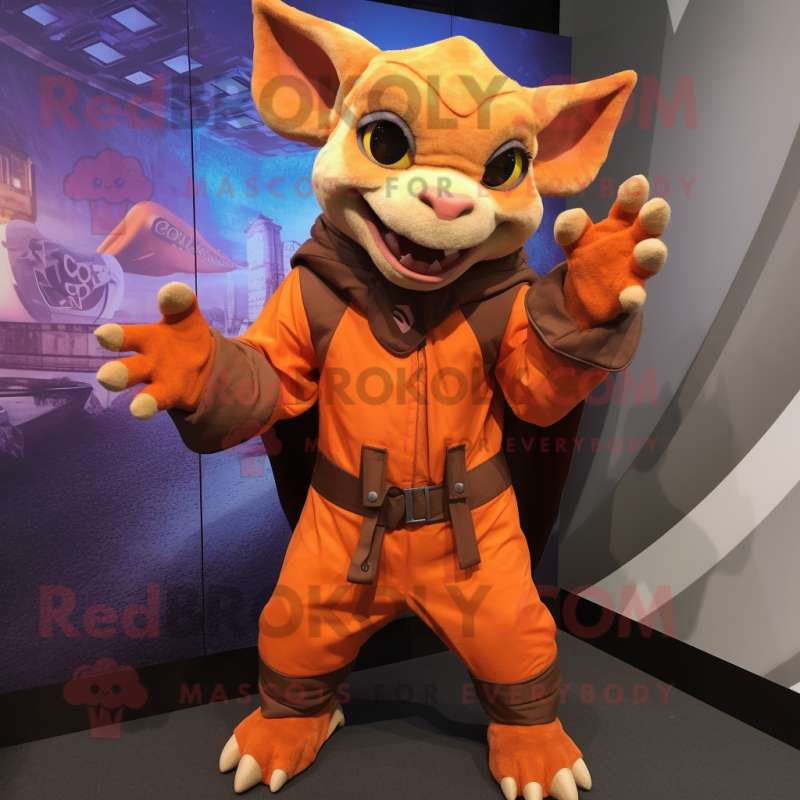 Orange Gargoyle mascot costume character dressed with Jacket and Gloves