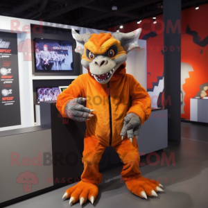 Orange Gargoyle mascot costume character dressed with Jacket and Gloves