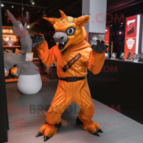 Orange Gargoyle mascot costume character dressed with Jacket and Gloves