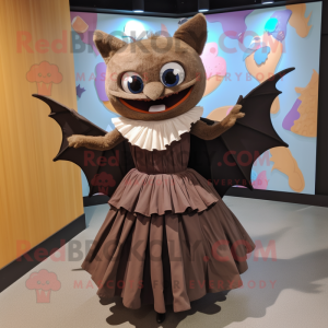 Brown Bat mascot costume character dressed with Pleated Skirt and Headbands