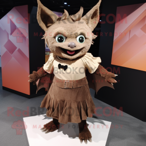 Personaggio del costume della mascotte del pipistrello marrone vestito con gonna a pieghe e fasce