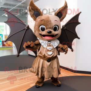 Brown Bat mascot costume character dressed with Pleated Skirt and Headbands