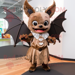 Personaje de traje de mascota Brown Bat vestido con falda plisada y cintas para la cabeza