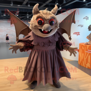 Brown Bat mascot costume character dressed with Pleated Skirt and Headbands