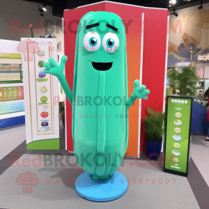 Teal Celery mascot costume character dressed with Sheath Dress and Keychains