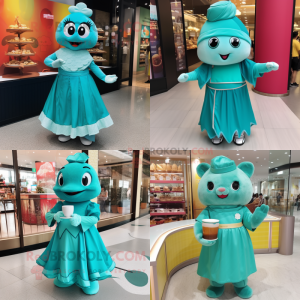 Teal Dim Sum maskot drakt...