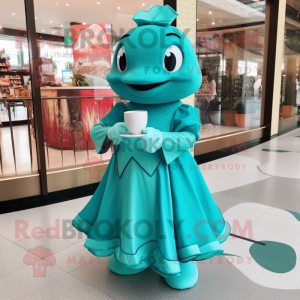 Teal Dim Sum mascot costume character dressed with A-Line Dress and Bracelets