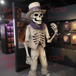 Beige Undead mascot costume character dressed with V-Neck Tee and Hat pins