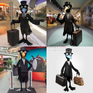 Black stilt walker mascot costume character dressed with Suit and Handbags