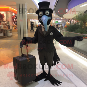 Black stilt walker mascot costume character dressed with Suit and Handbags