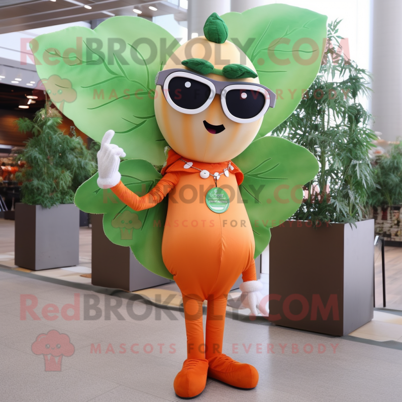 Orange Beanstalk mascot costume character dressed with Sheath Dress and Sunglasses Orange Beanstalk mascot costume character dressed with Sheath Dress and Sunglasses