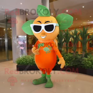 Orange Beanstalk mascot costume character dressed with Sheath Dress and Sunglasses