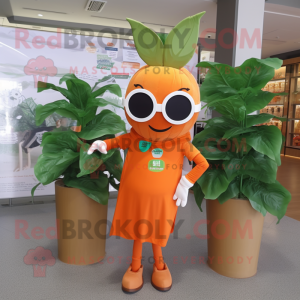 Orange Beanstalk mascot costume character dressed with Sheath Dress and Sunglasses