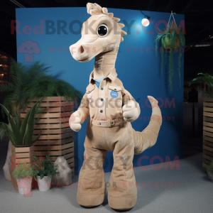 Beige Sea Horse mascot costume character dressed with Denim Shirt and Pocket squares