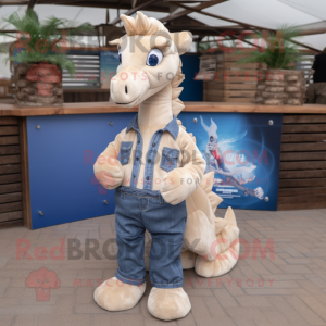 Beige Sea Horse mascot costume character dressed with Denim Shirt and Pocket squares