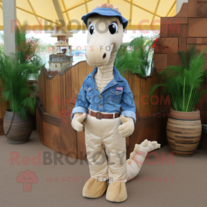 Beige Sea Horse mascot costume character dressed with Denim Shirt and Pocket squares