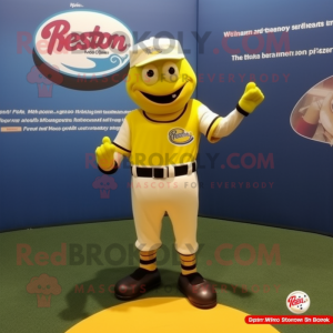 Personnage de costume de mascotte de gant de baseball jaune citron habillé avec Rash Guard et boutons de manchette