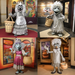 Silver Jambalaya mascot costume character dressed with Empire Waist Dress and Handbags
