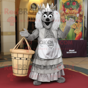 Silver Jambalaya mascot costume character dressed with Empire Waist Dress and Handbags