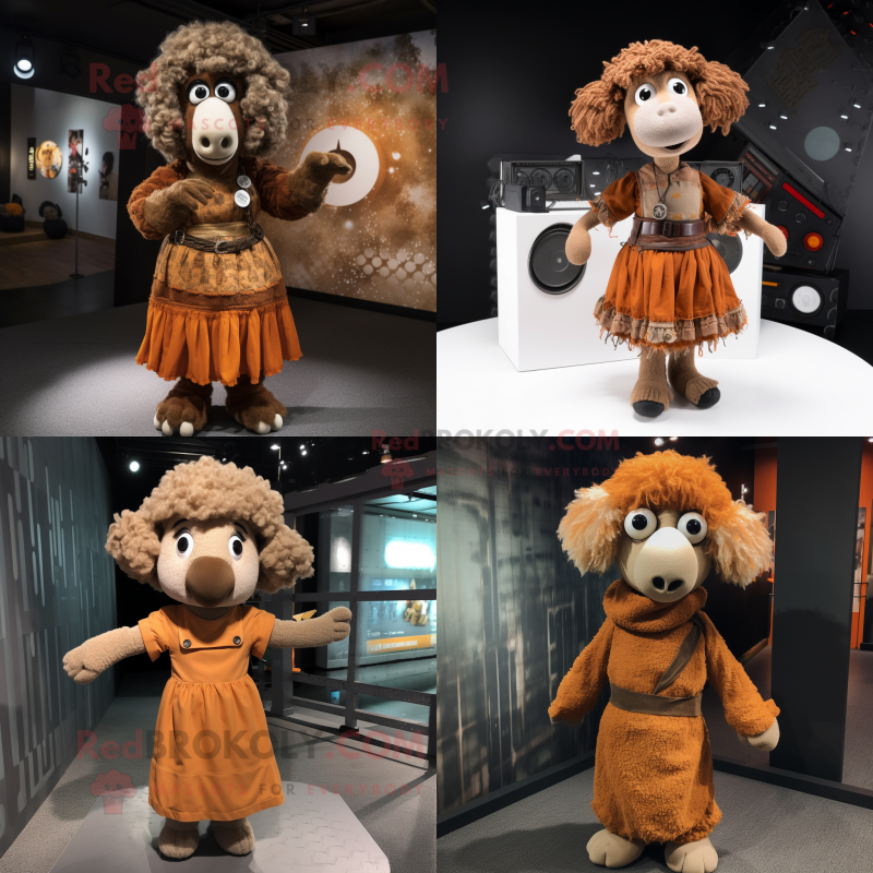 Rust Sheep mascot costume character dressed with Empire Waist Dress and Hair clips