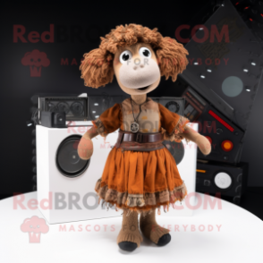 Rust Sheep mascot costume character dressed with Empire Waist Dress and Hair clips