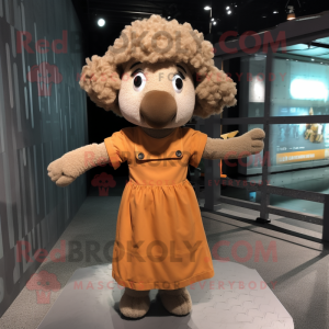 Rust Sheep mascot costume character dressed with Empire Waist Dress and Hair clips