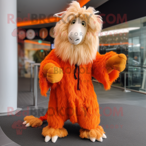 Orange Angora goat mascot costume character dressed with Wrap Skirt and Gloves